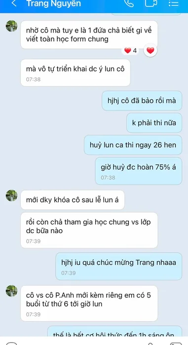 Trang chia sẻ về việc tự triển khai Writing sau khi được hai cô hỗ trợ